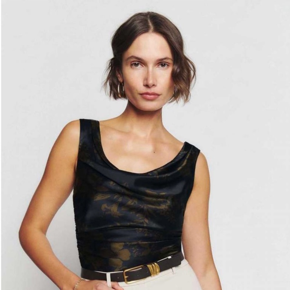 Women's Reformation Keira Silk Tops Night Garden | sz 8
